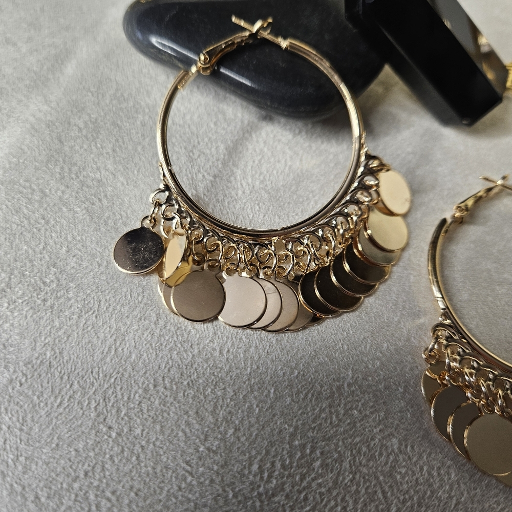 Gold Coin Hoop Earrings